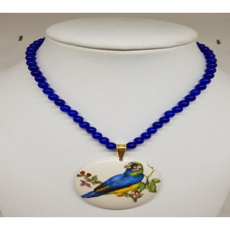 COLLANA IN AGATA BLU CON PENDENTE IN PORCELLANA CAPODIMONTE CODICE: CK 212