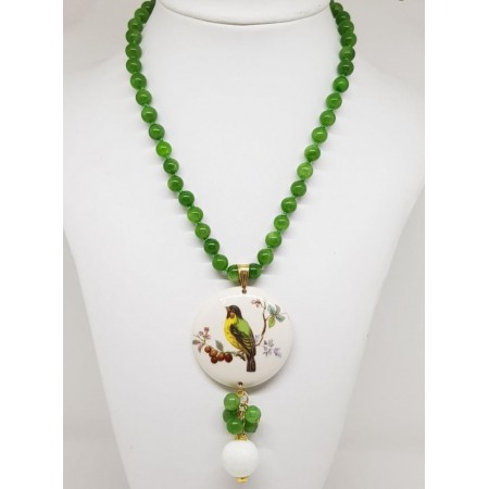 COLLANA IN AGATA VERDE CON PENDENTE IN PORCELLANA CAPODIMONTE CODICE: CK 212_2